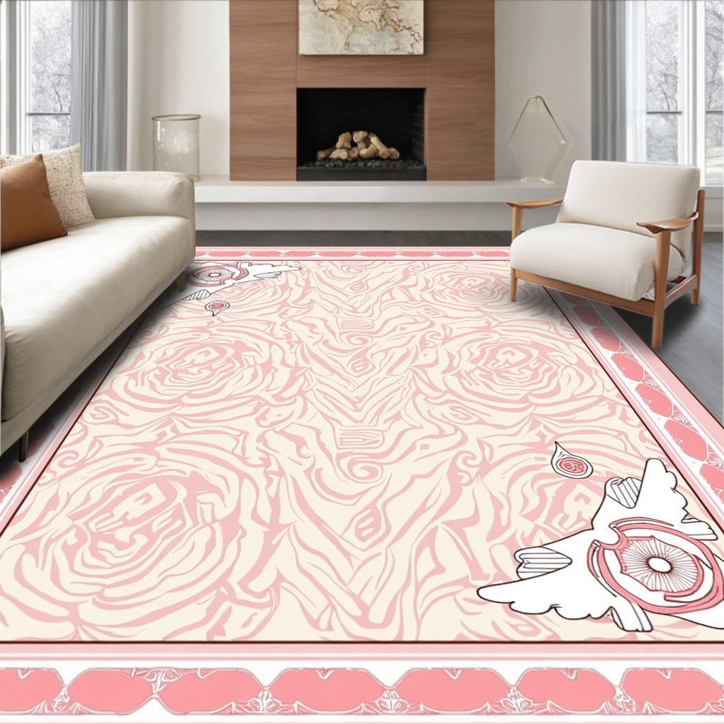 Delicate Pink Floral Swirl Pattern Rug