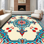 Vibrant Blue Red Floral Mandala Pattern Rug
