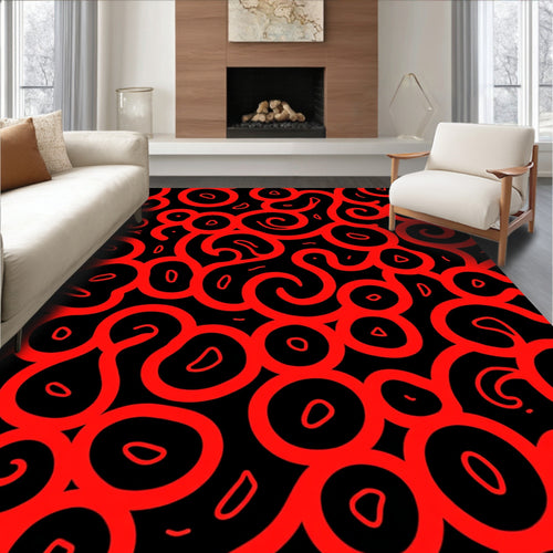 Abstract Organic Red Black Swirls Rug