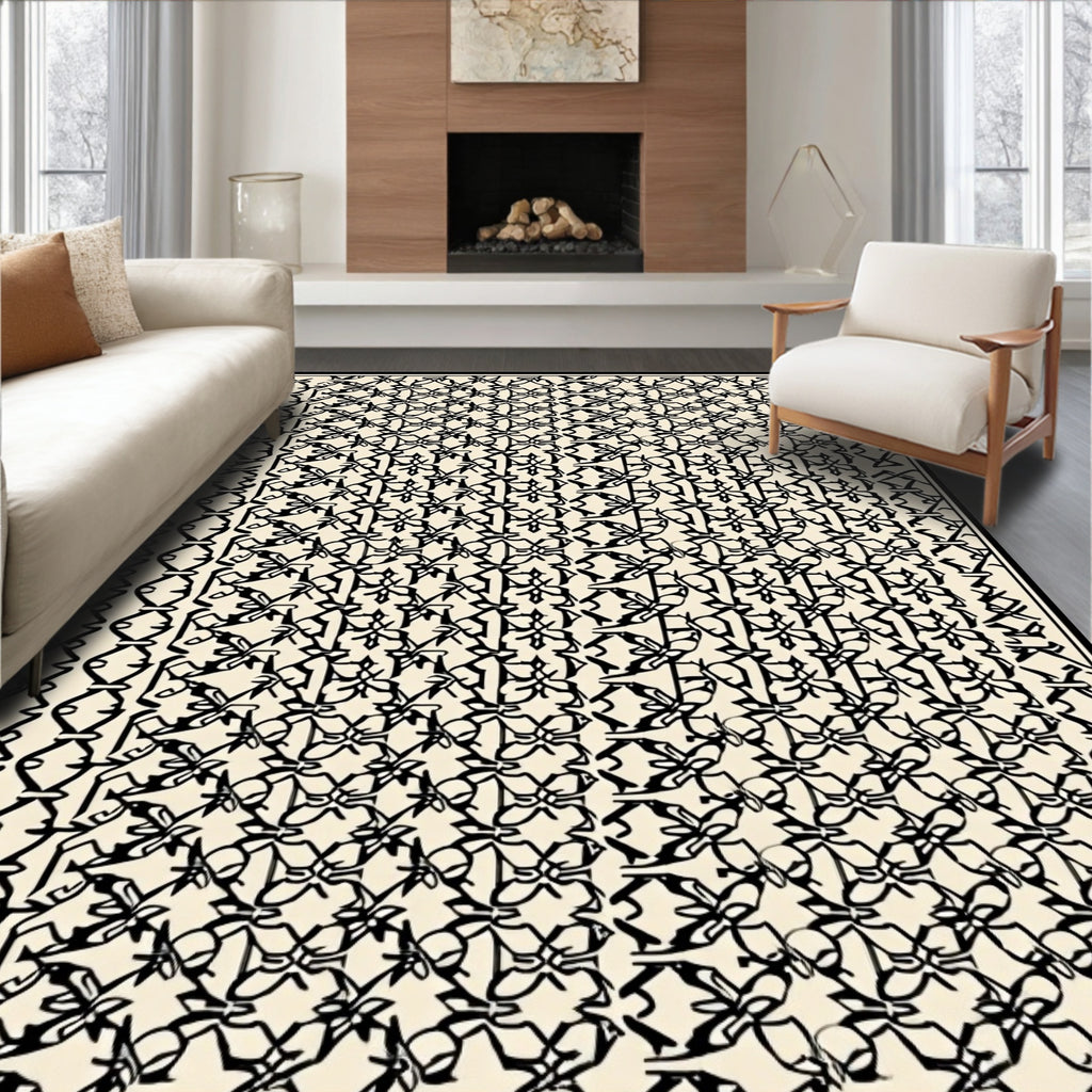 Abstract Black Interlocking Geometric Design Rug