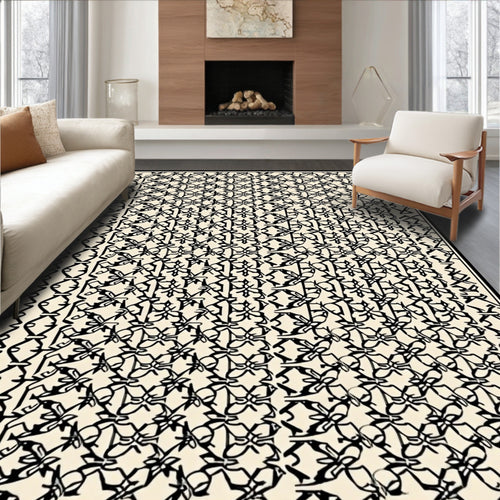 Abstract Black Interlocking Geometric Design Rug