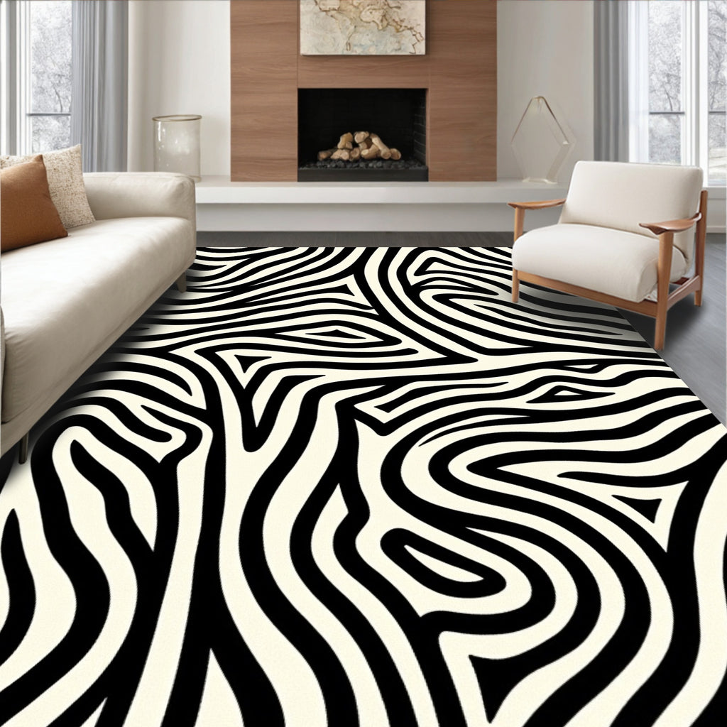 Bold Black White Zebra Stripe Design Rug