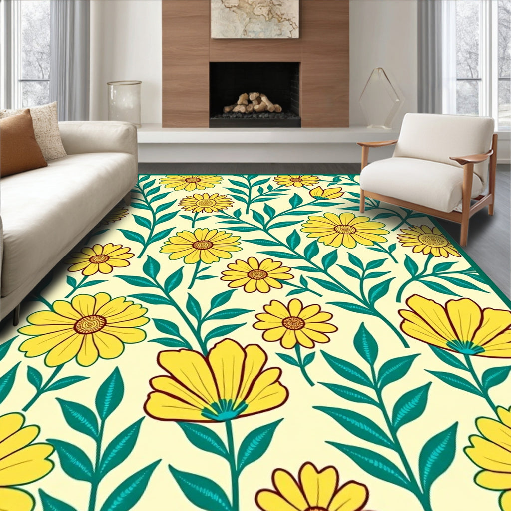 Daisy Leaf Patterned Design Rug