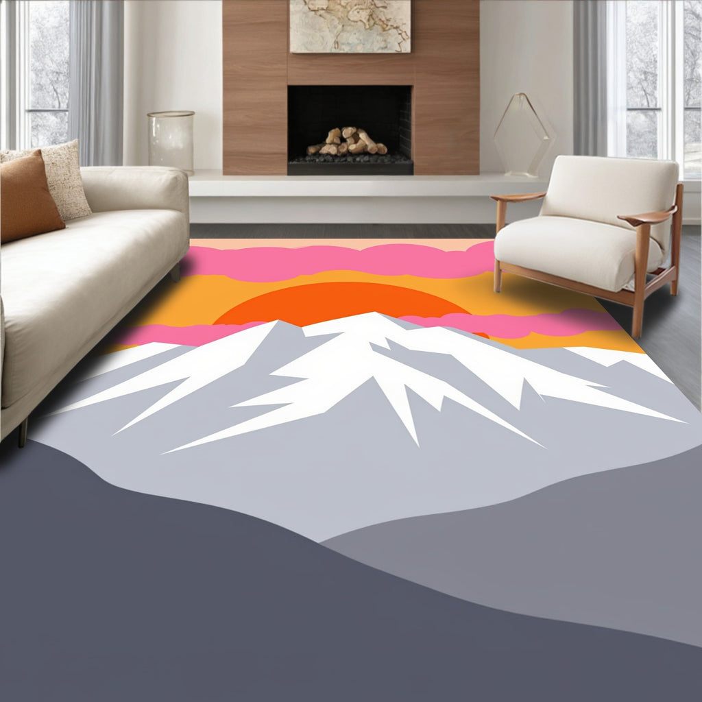 Peaks at Sunset with Pink Clouds Rug