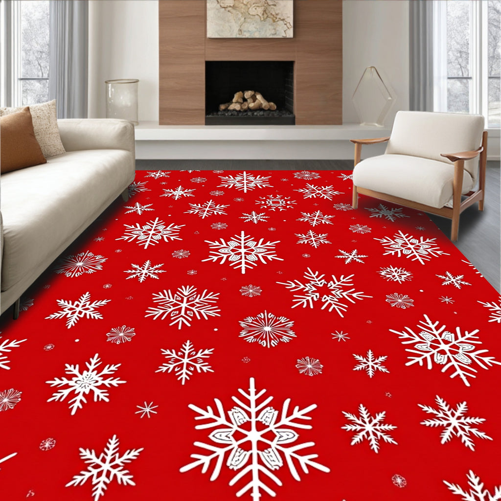 Winter White Snowflake Patterned Rug