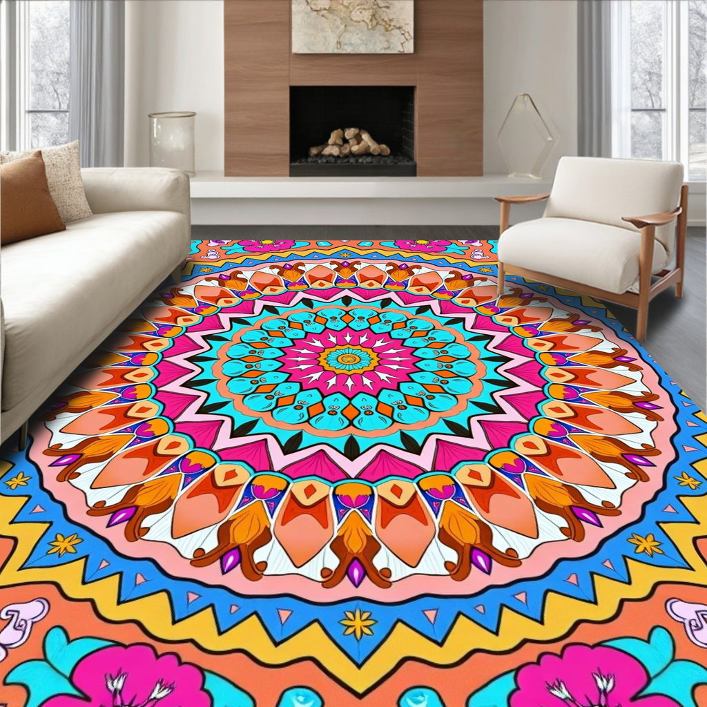 Vibrant Floral Mandala Pattern Rug