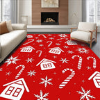 Whimsical Red Snowflake Candy Cane Homes Rug