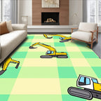 Yellow Excavator Pattern on Green Yellow Check Rug