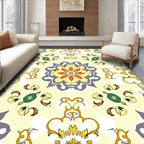 Mandala Floral Yellow Grey Pattern Rug