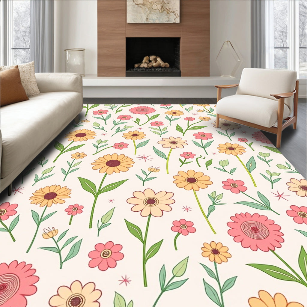 Whimsical Floral Pattern Print Rug
