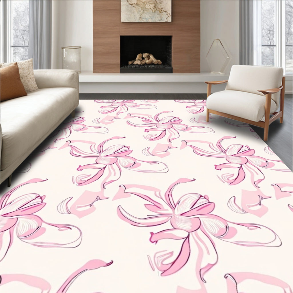 Pink Floral Sketch Pattern Rug
