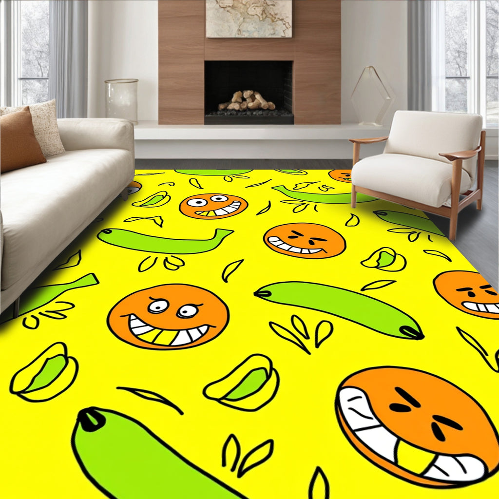 Whimsical Fruit Emoji Face Pattern Rug