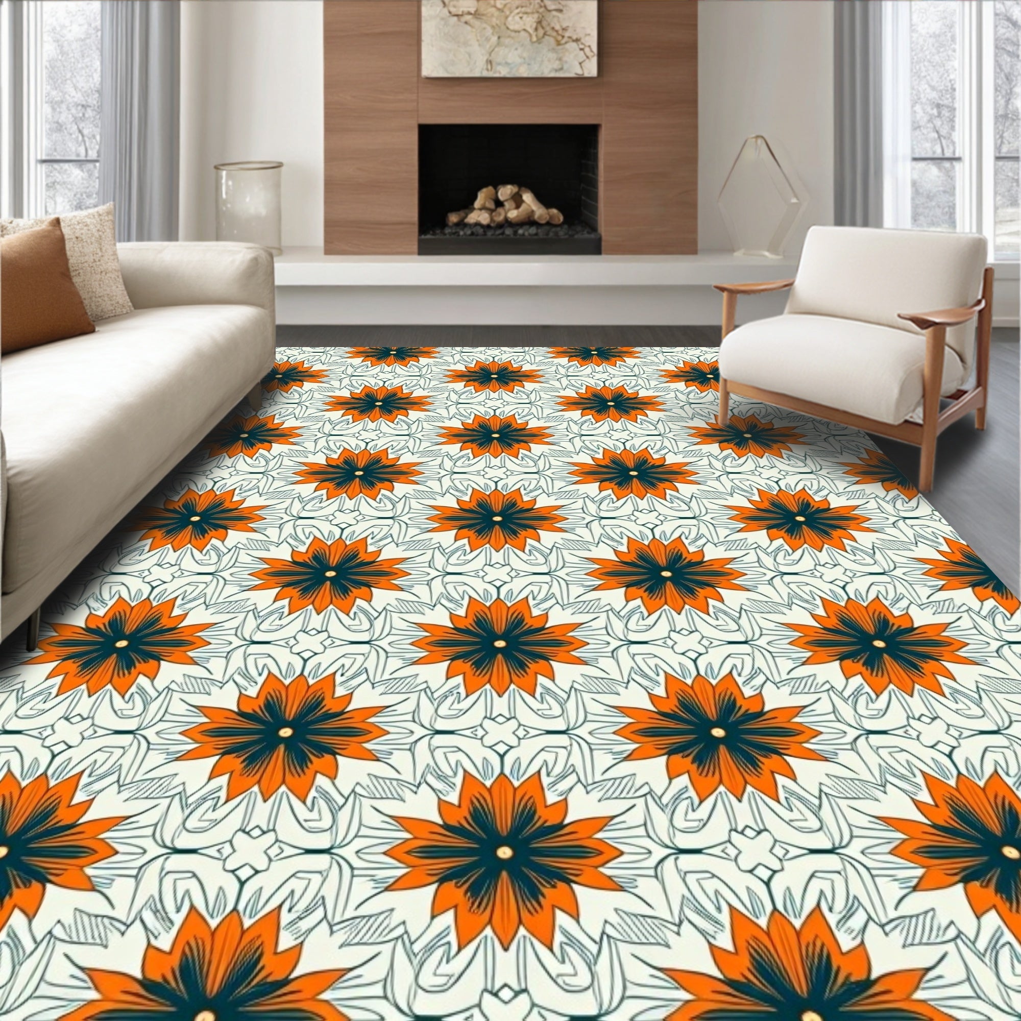 Bold Floral Medallion Pattern Rug