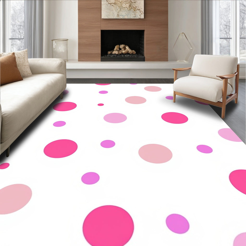 Pink Polka Dot Playful Pattern Rug