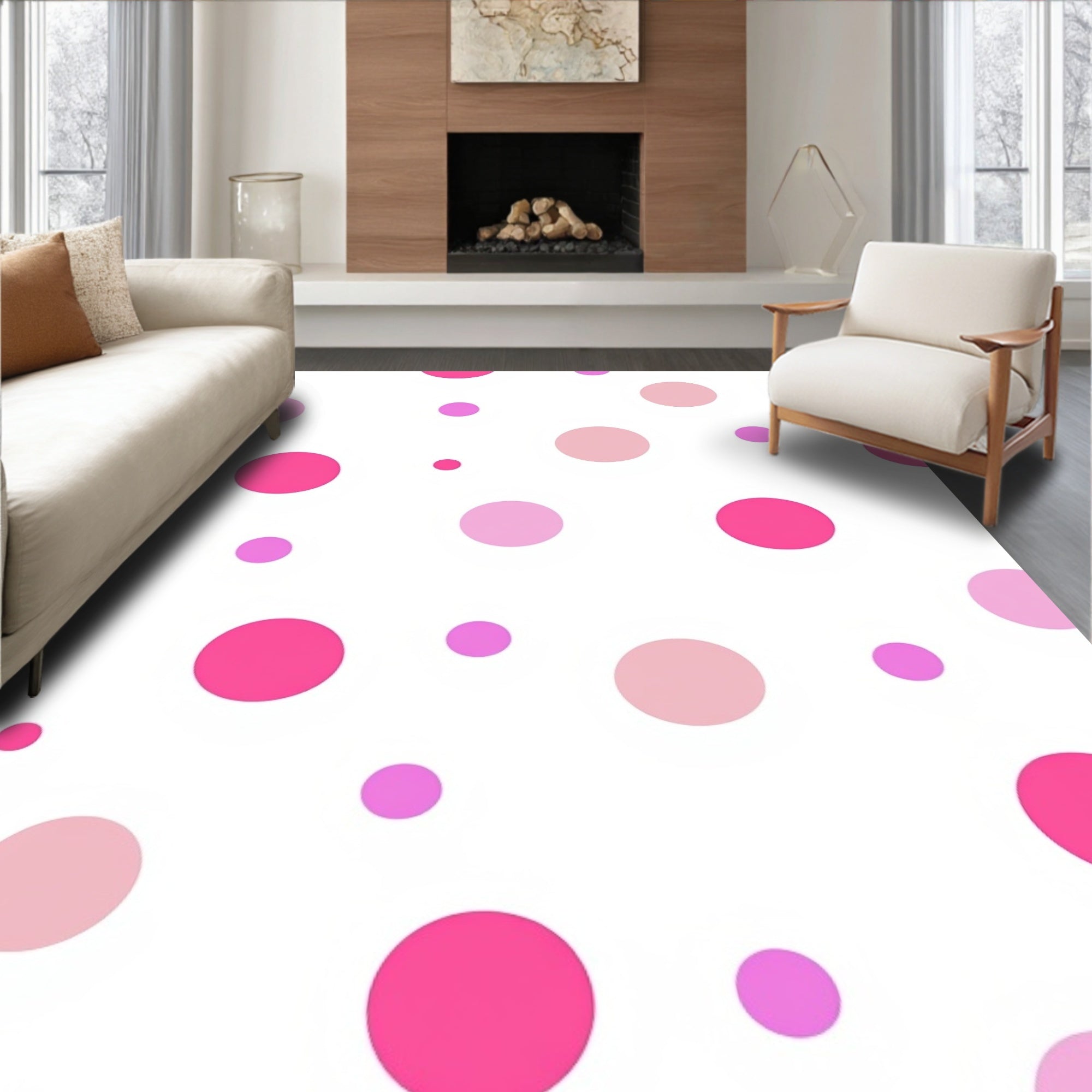 Pink Polka Dot Playful Pattern Rug
