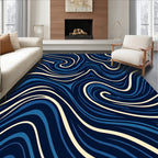 Deep Blue Cream Swirl Pattern Rug
