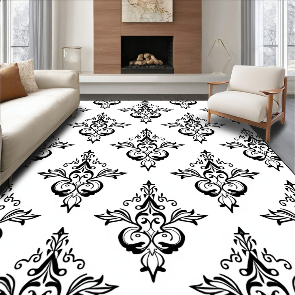 Classic Damask Accented Ornate Pattern Rug