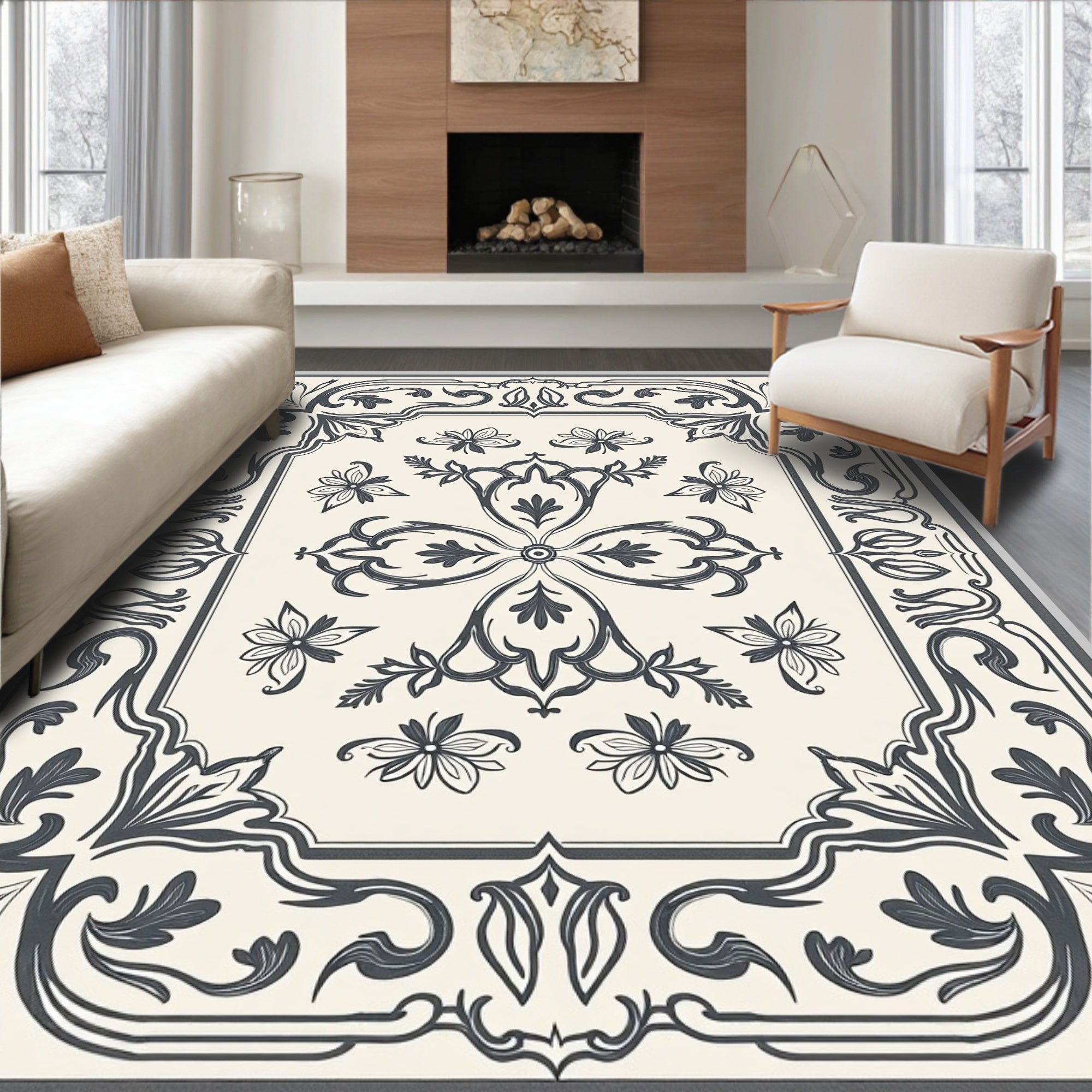 Classic Floral Scrollwork Pattern Rug