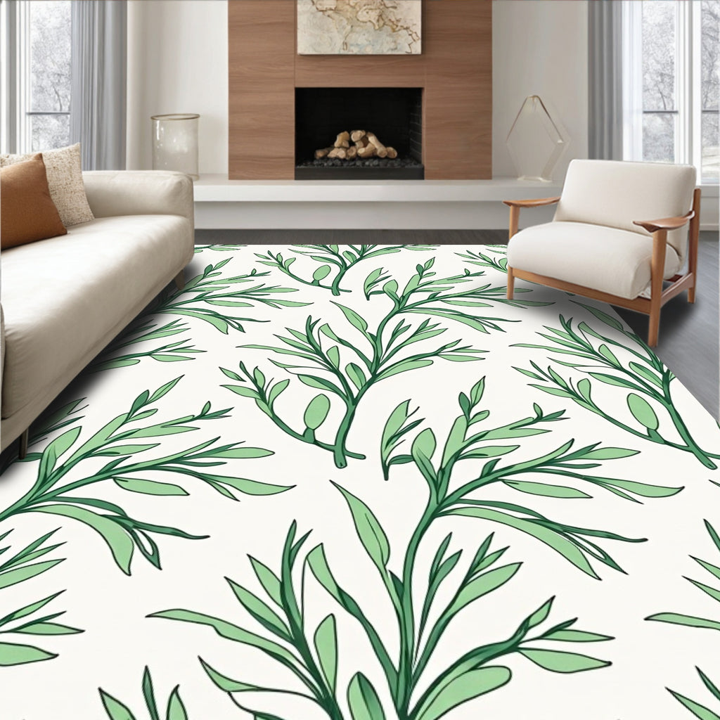 Botanical Greenery Branch Pattern Rug