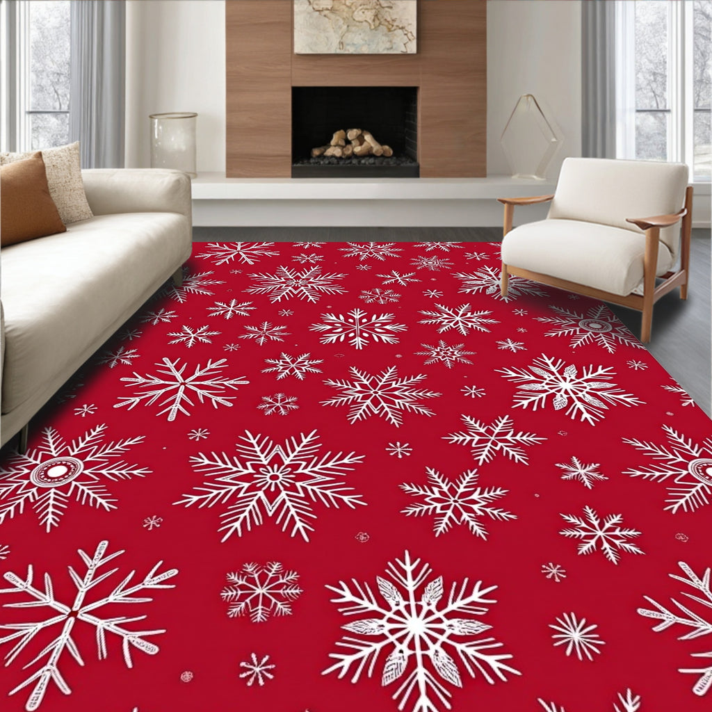 Festive Red White Snowflakes Garland Rug
