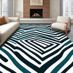 Abstract Teal Navy Wavy Stripe Rug