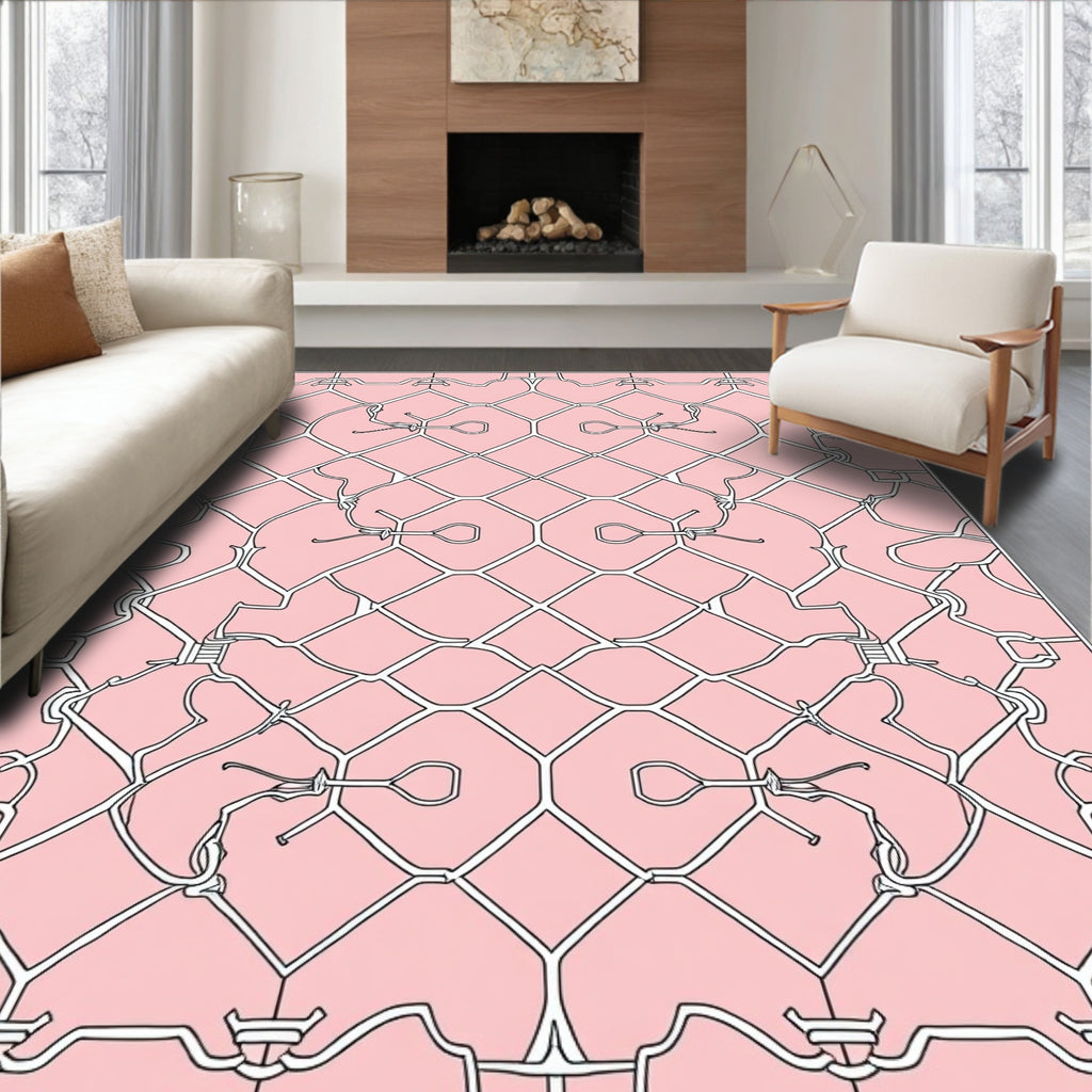 Elegant Pink White Interlocking Pattern Rug