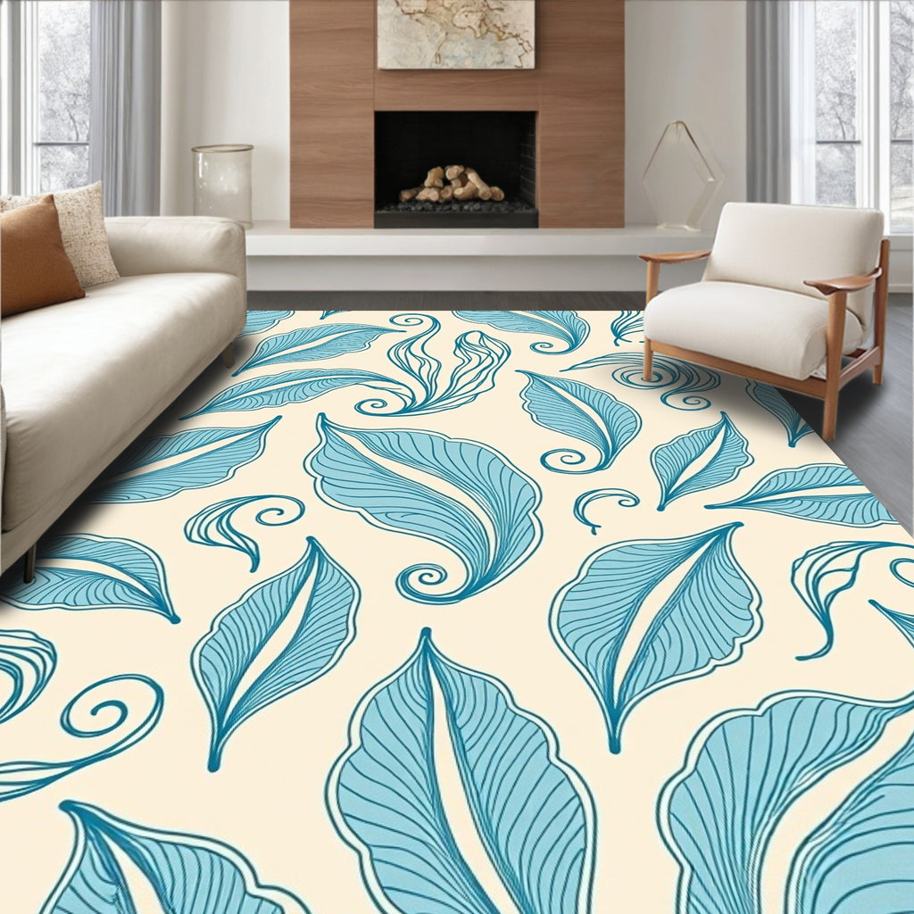 Teal Feather Swirl Pattern Rug