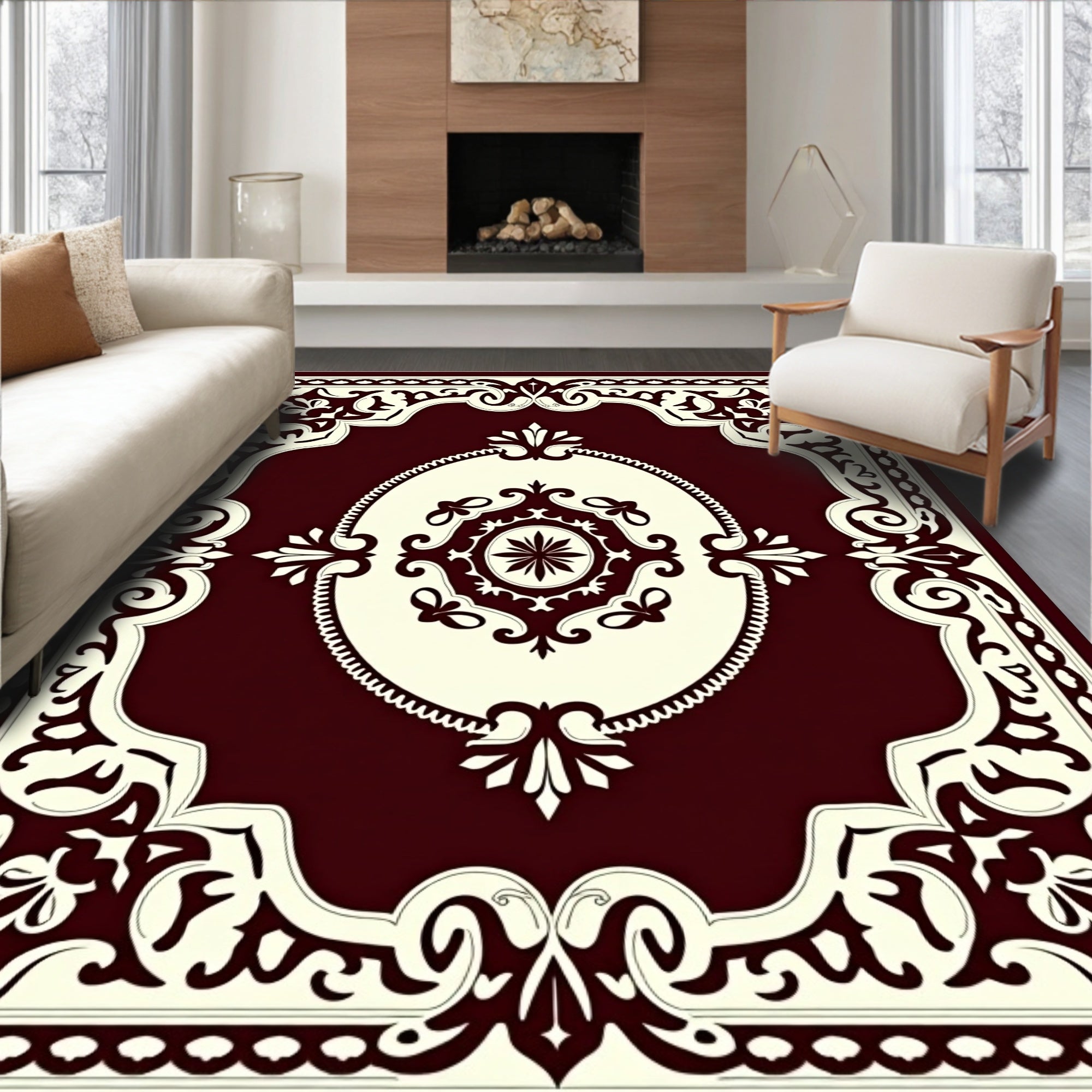 Elegant Floral Medallion Center Border Rug