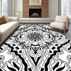 Intricate Black White Mandala Pattern Rug