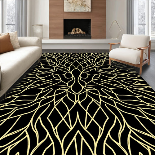 Abstract Organic Lines Black Gold Rug