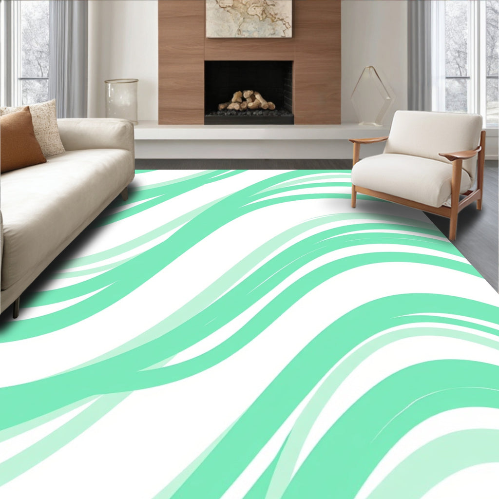 Flowing Aqua Abstract Waves Rug