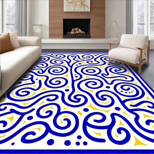 Abstract Blue Yellow Swirl Pattern Rug