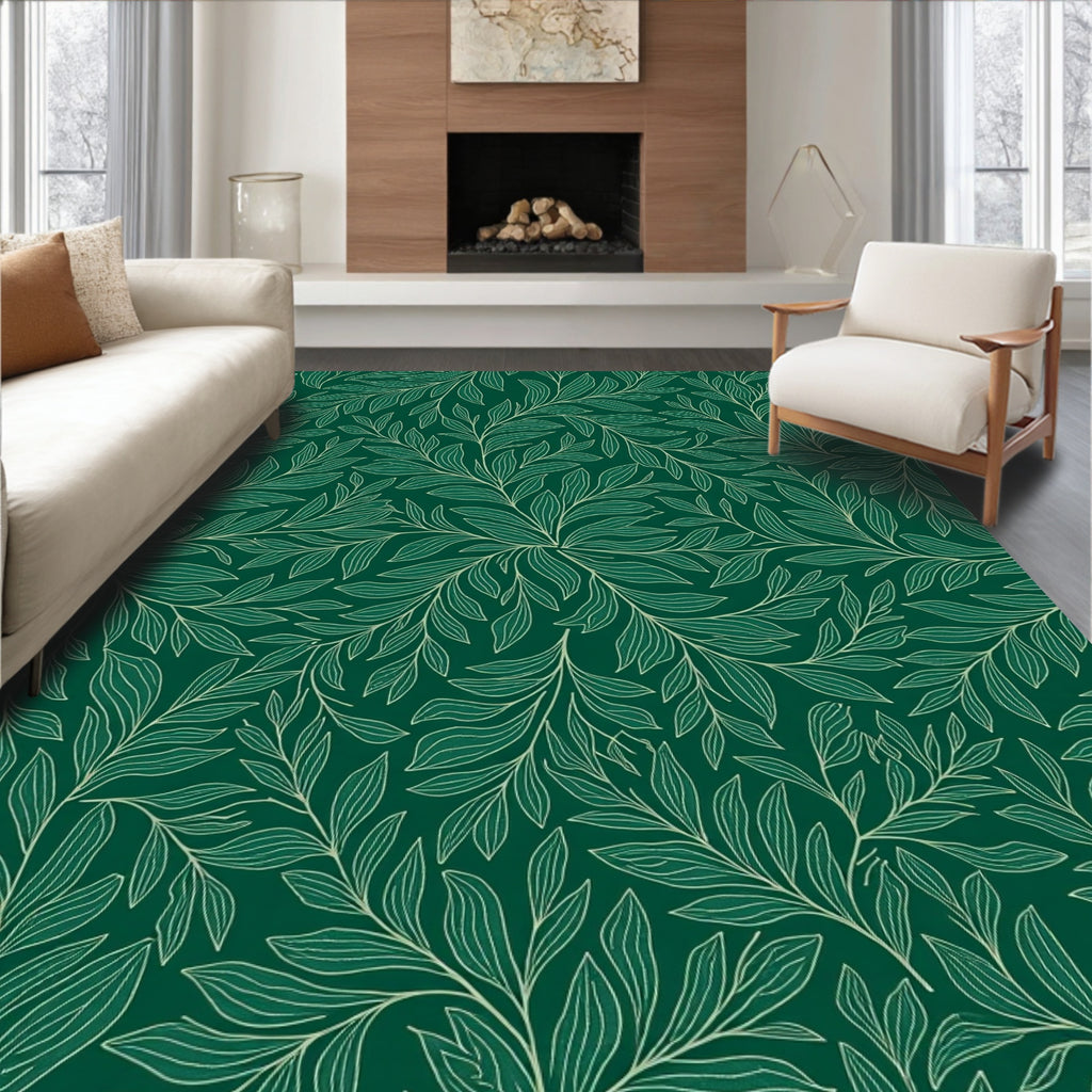 Elegant Green Leaf Pattern Design Rug