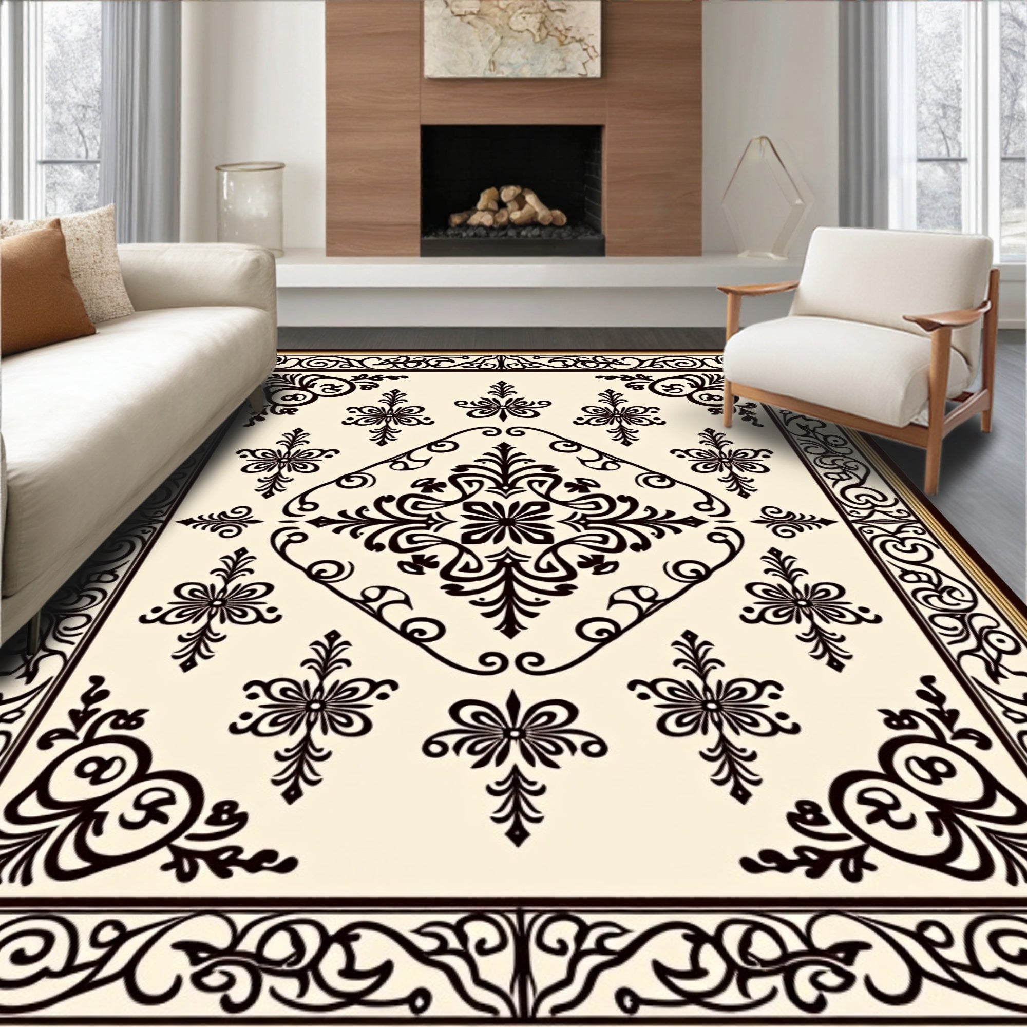 Ornate Floral Damask Pattern Rug