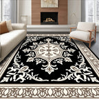 Classic Floral Motif Black Rug