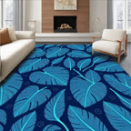 Tropical Leaf Pattern In 2 Shades Blue Rug