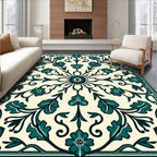 Teal Floral Starburst Pattern Rug