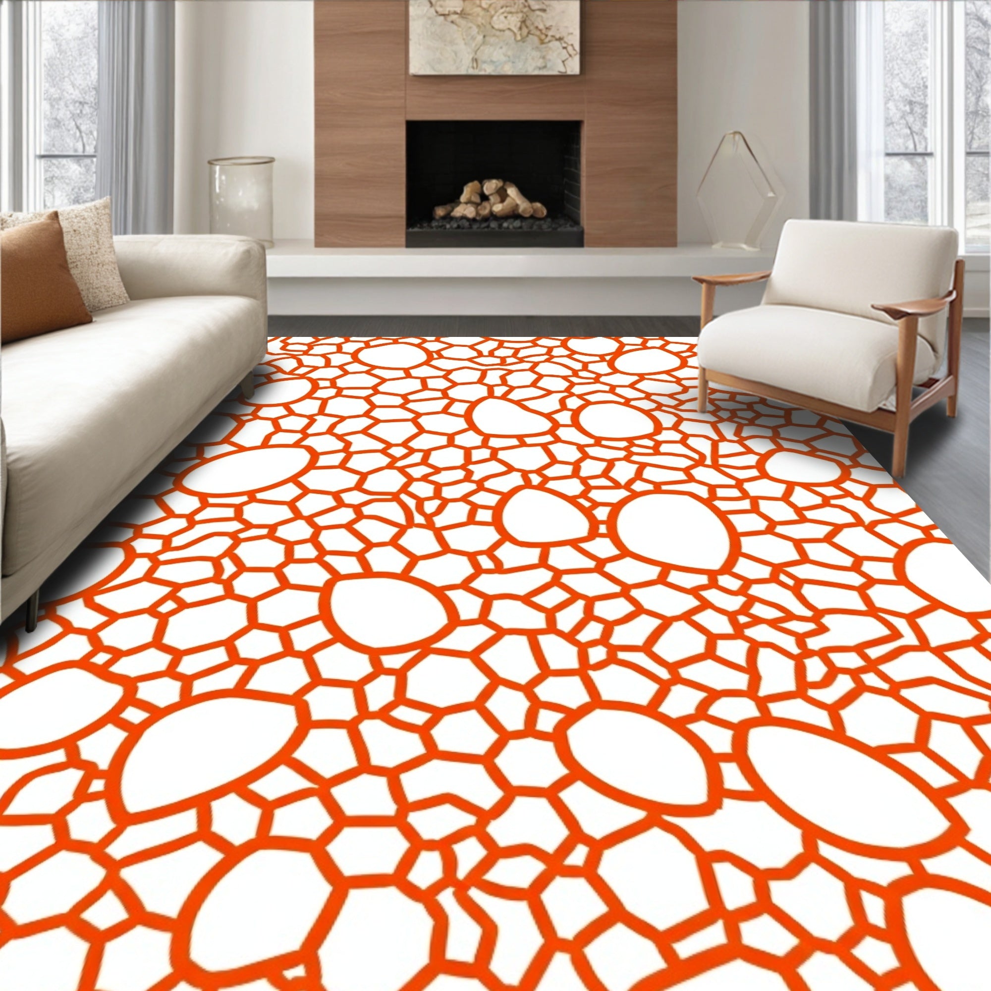 Orange Cracked Organic Pattern Rug