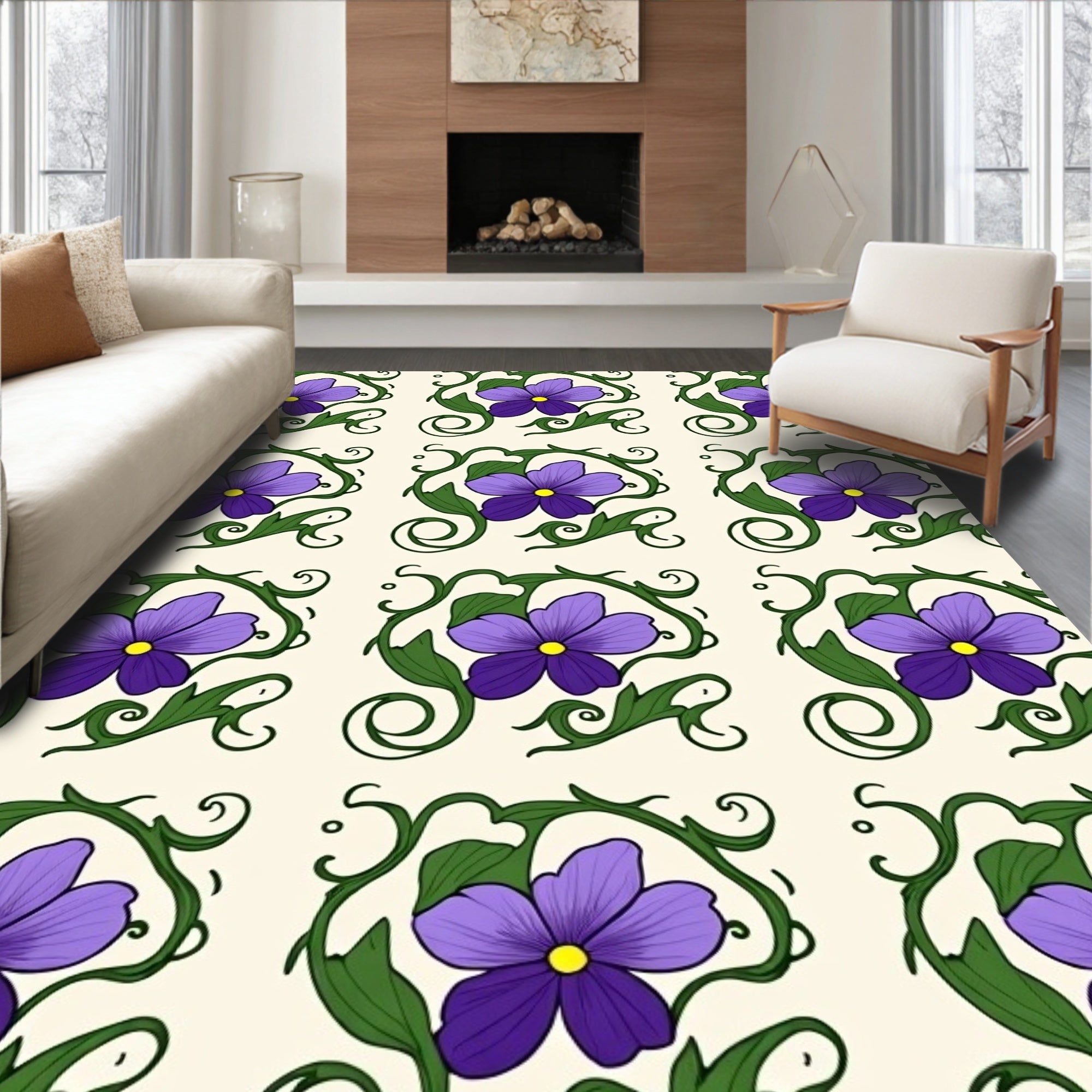 Purple Floral Vine Art Nouveau Rug