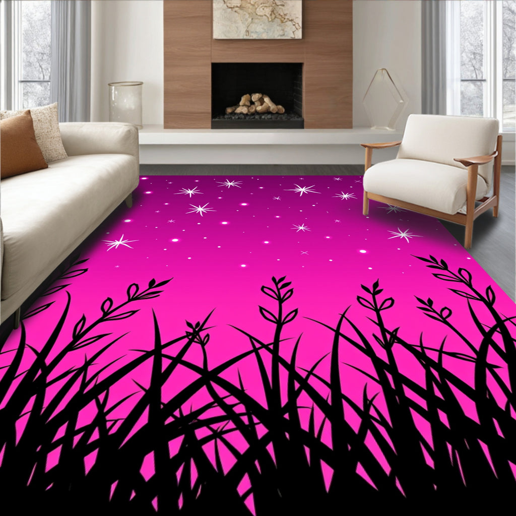 Starry Sky and Grass Silhouette Design Rug