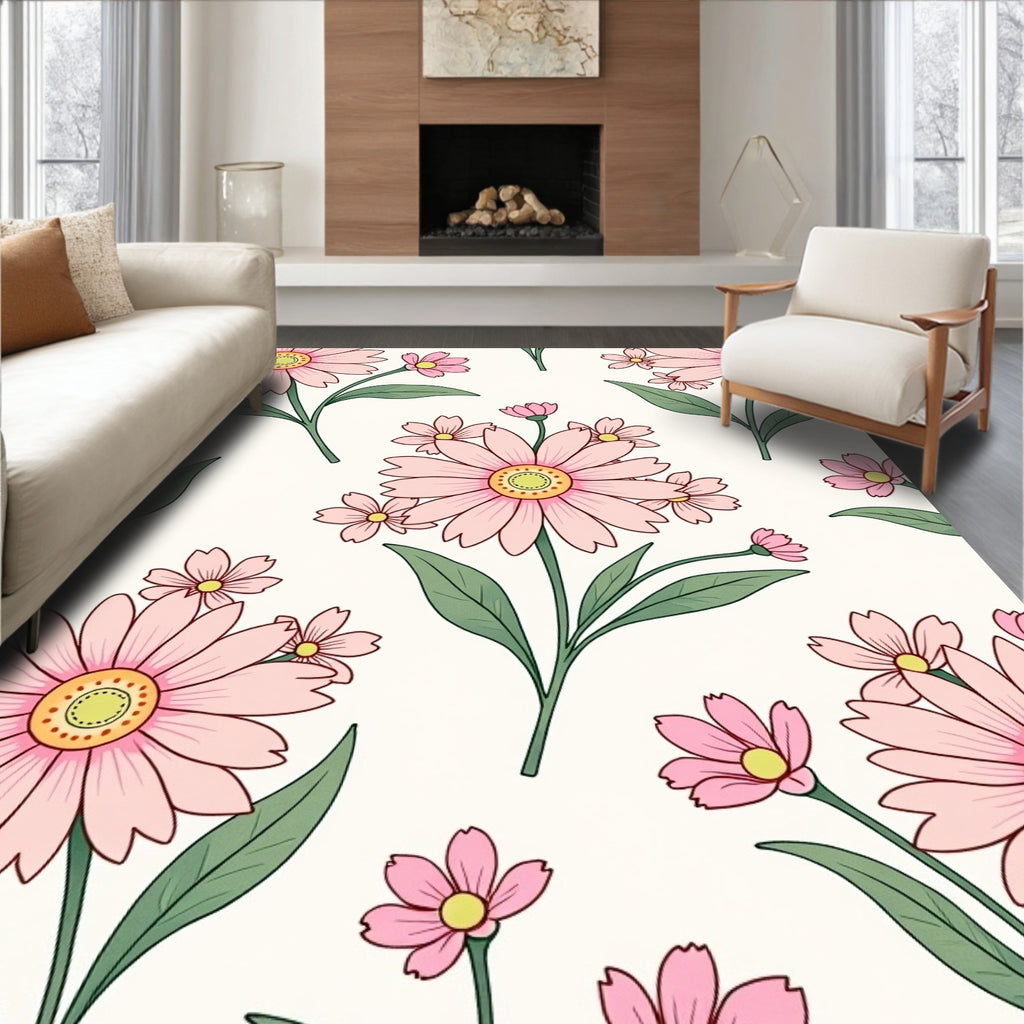 Pink Daisy Garden Pattern Rug