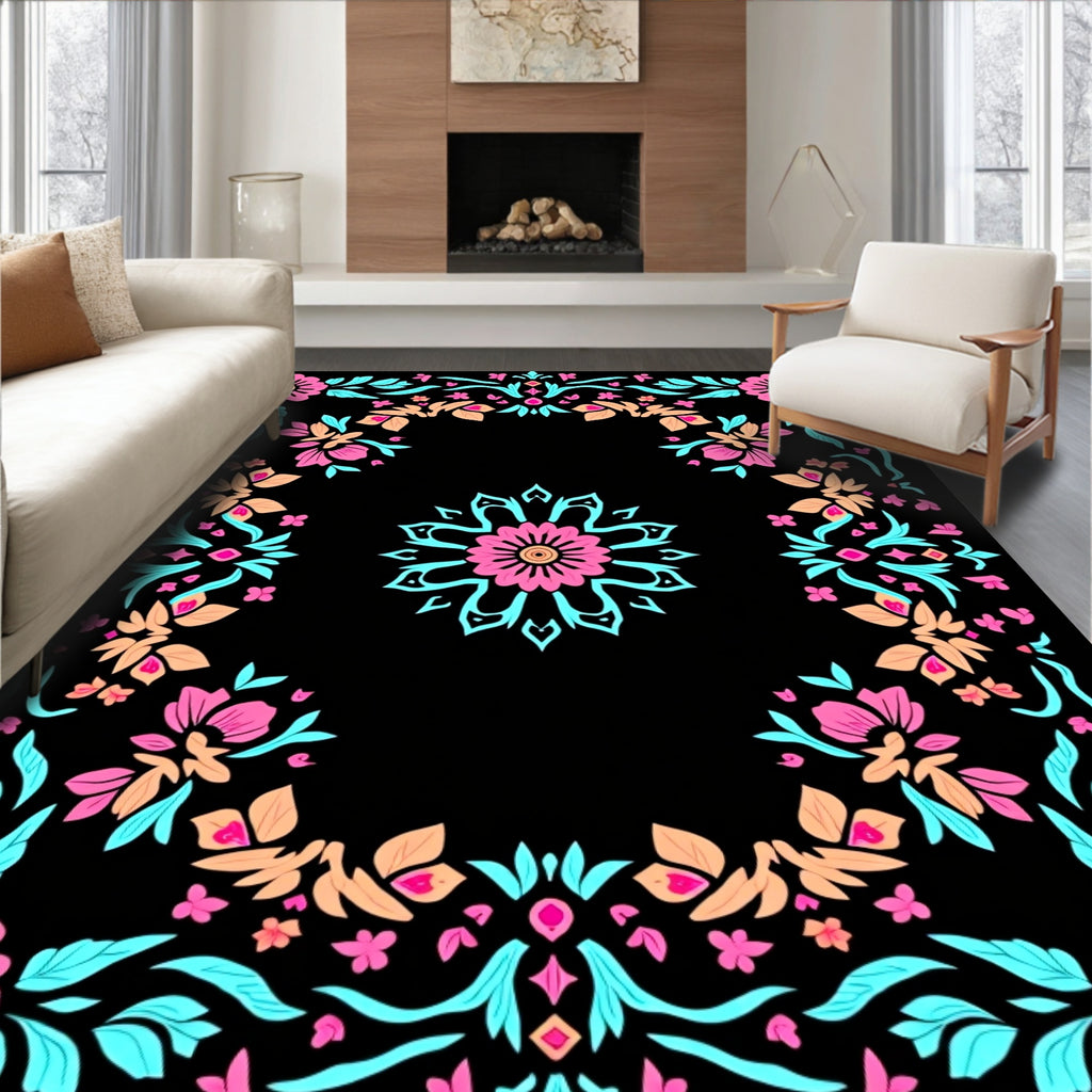 Floral Medallion Border Design Rug