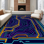 Circuit Board Pattern With Neon Lines Rug