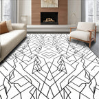 Graphic White Geometric Line Art Rug
