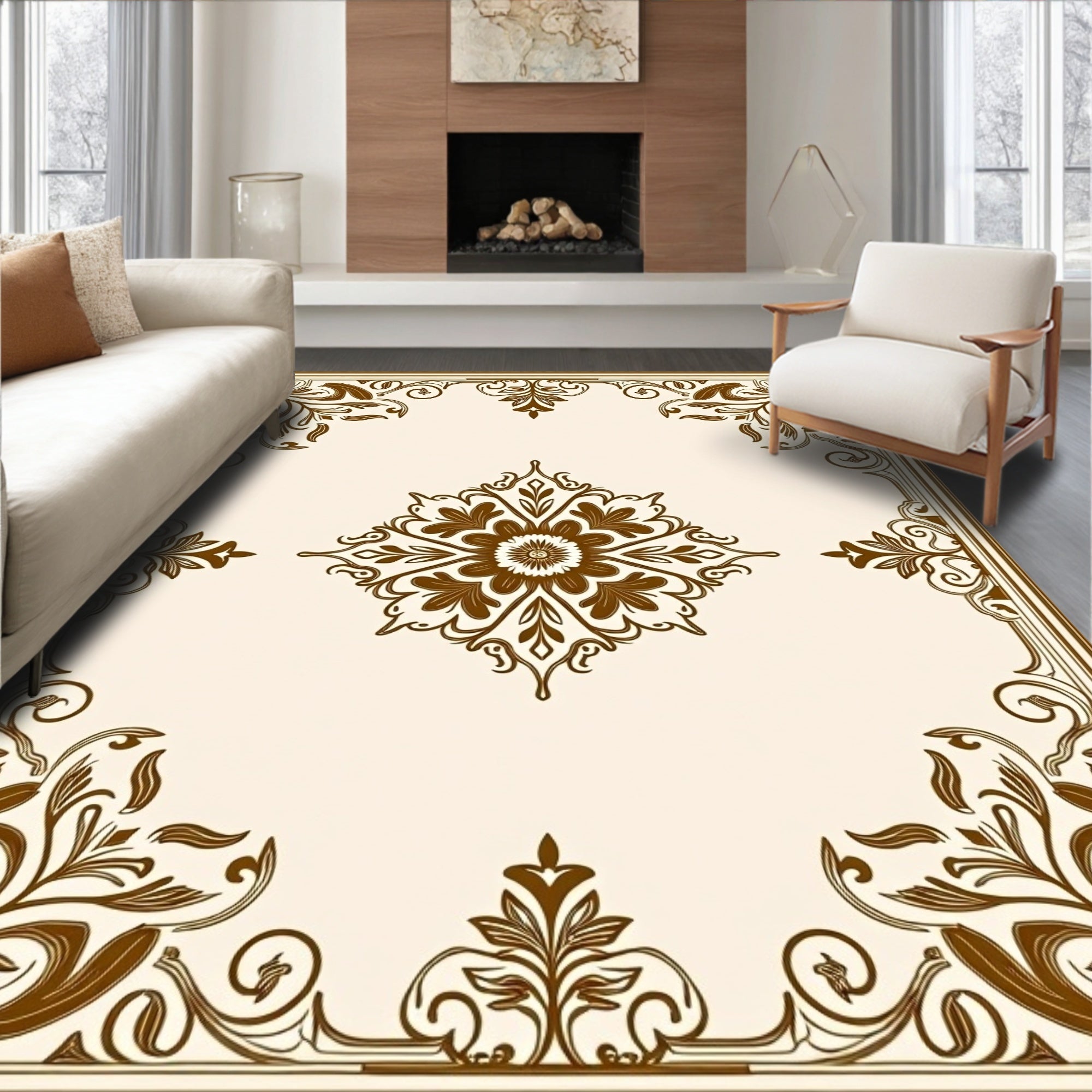 Elegant Floral Border And Centerpiece Rug