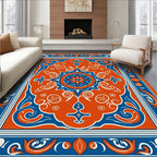 Orange Blue Floral Medallion Pattern Rug