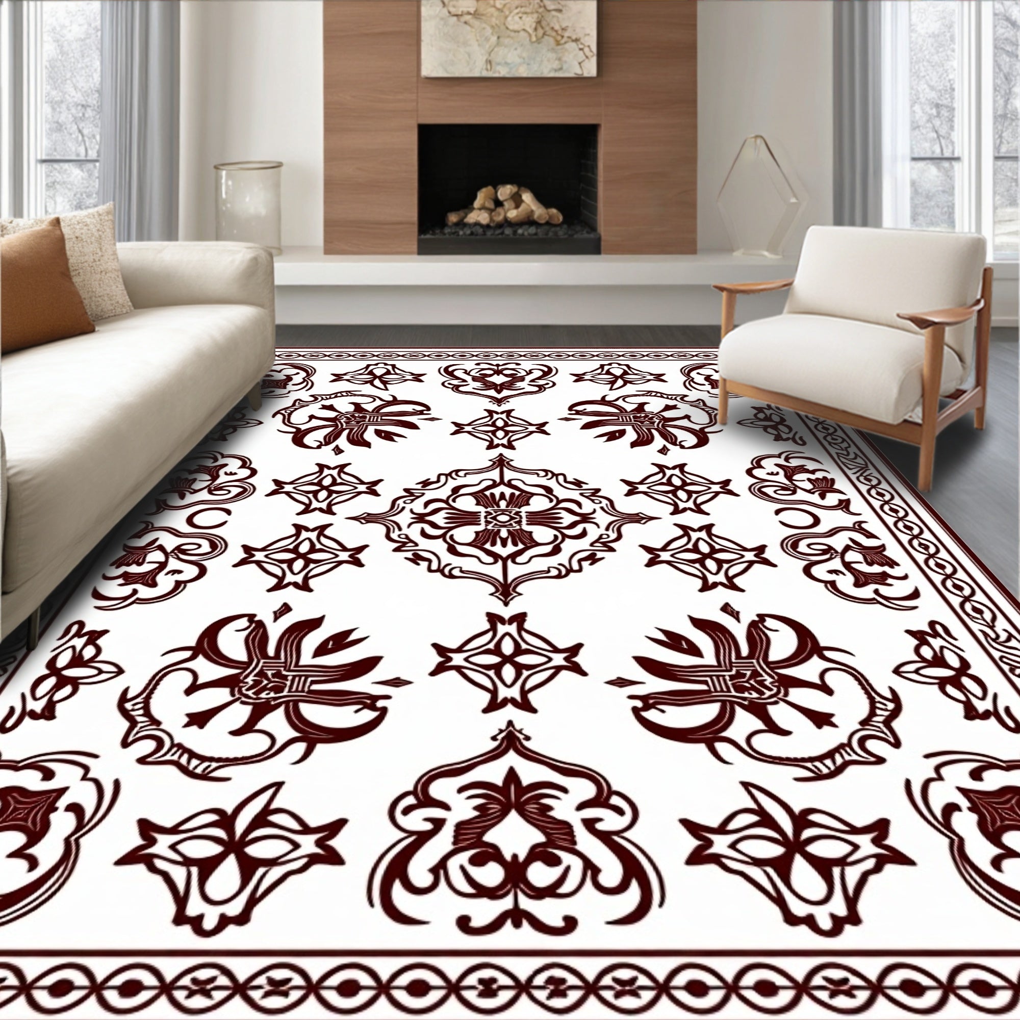 Dark Red Floral Medallion Harmony Rug
