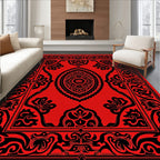 Bold Red Black Floral Paisley Design Rug