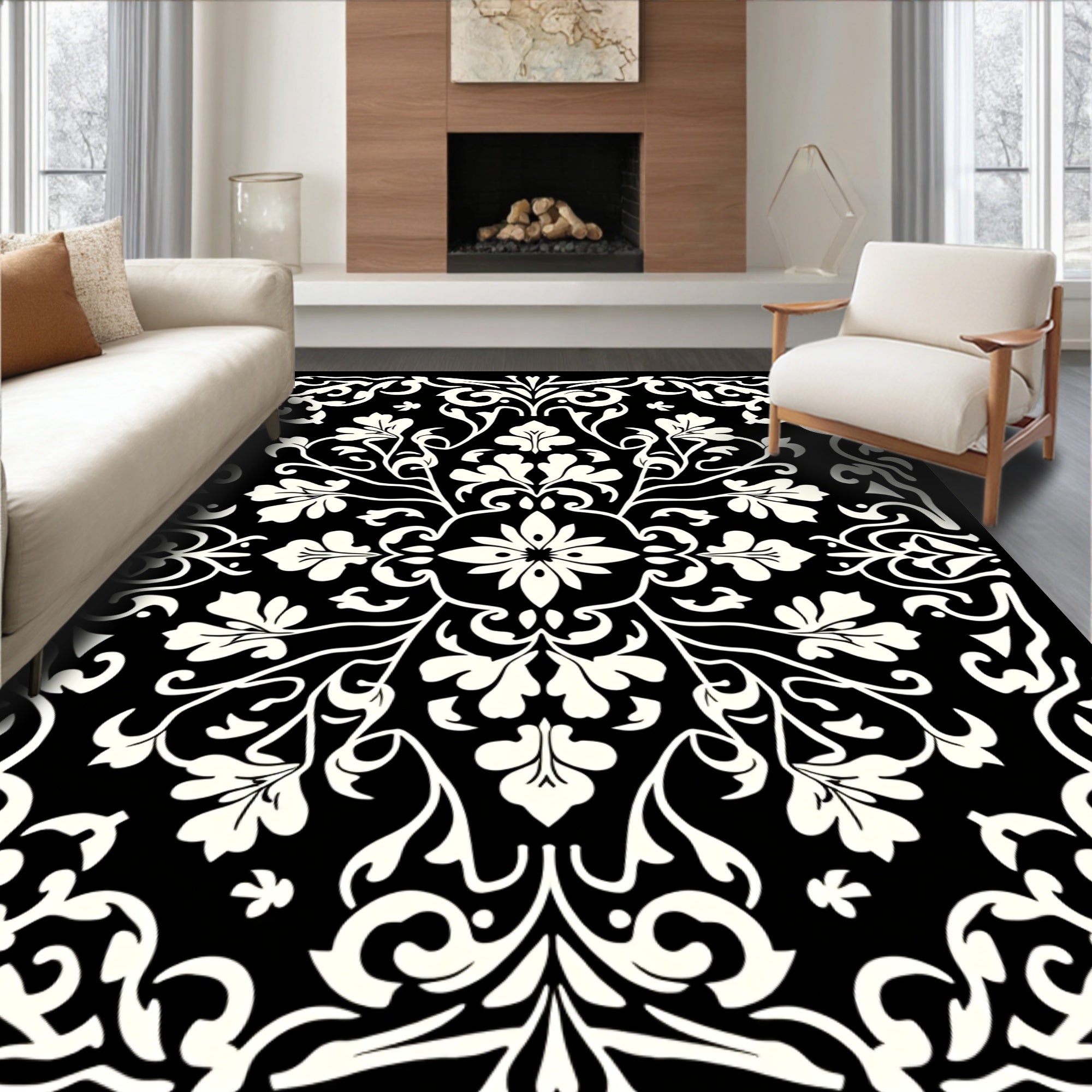 Intricate Floral Scrollwork Classic Pattern Rug