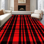 Bold Red Black Plaid Pattern Rug